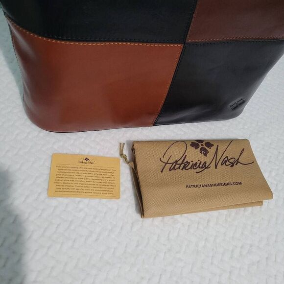 Patricia Nash Braden Colorblock Leather Tote Bag Black and Tan Handbag NEW - Picture 9 of 9